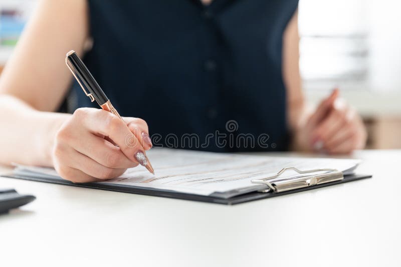 Women`s Hands Fill Out a Questionnaire. Stock Photo - Image of global ...