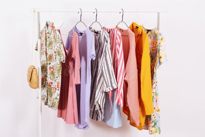 Clothing Store Rack With A Lot Of Different Dresses. Stock Image ...