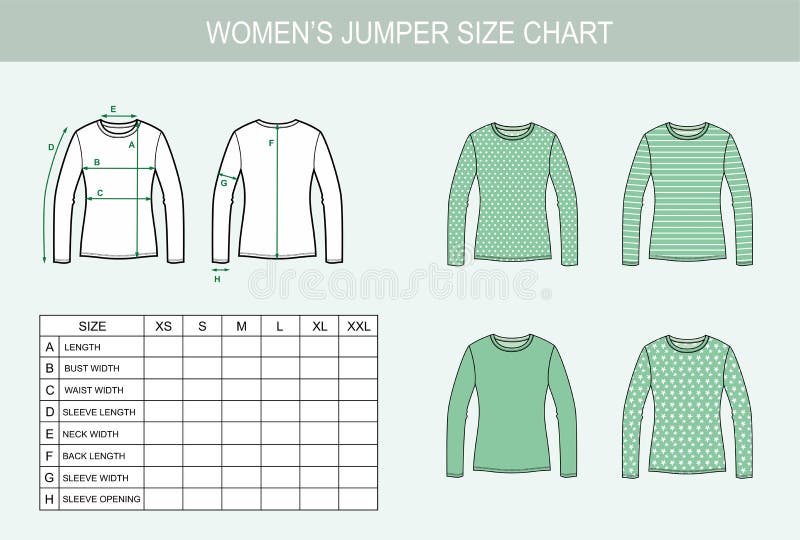 Women`s jumper size chart stock vector. Illustration of apparel - 265359045