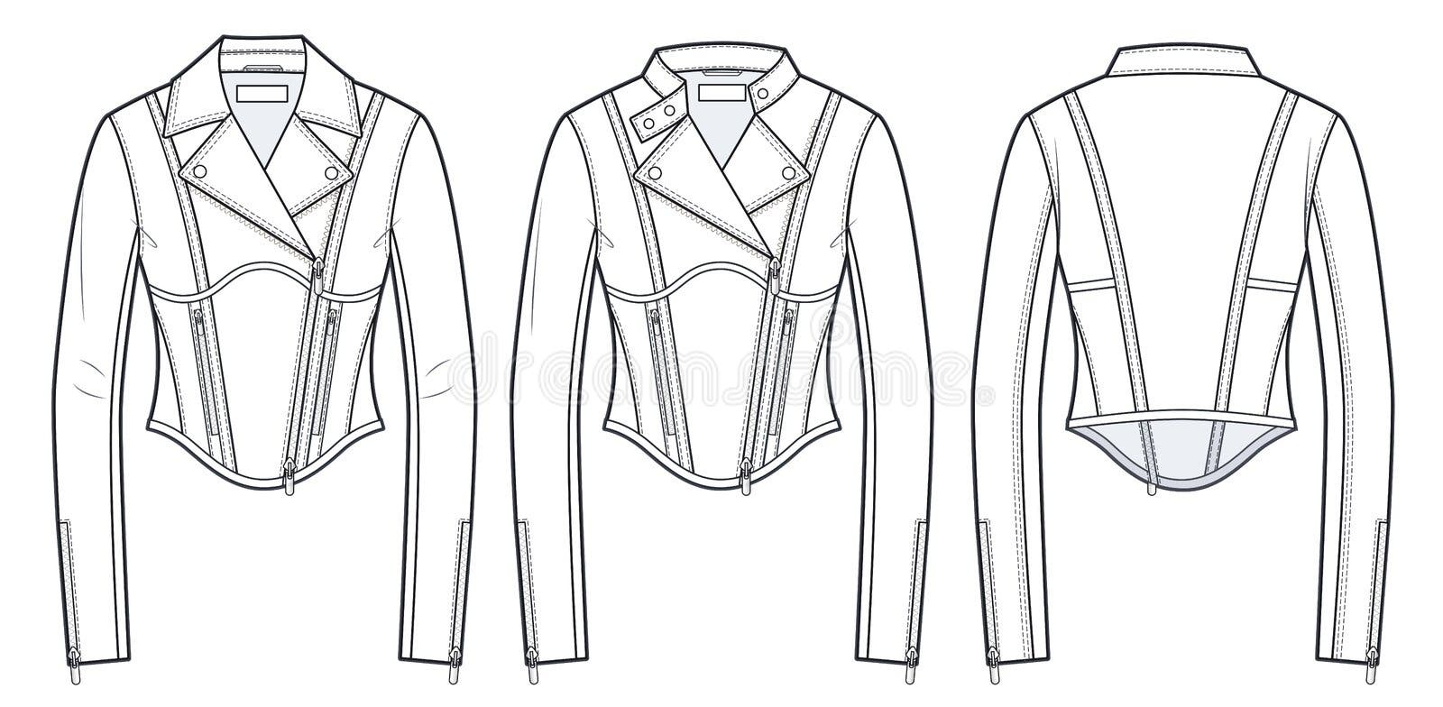 Leather Jacket Technical Fashion Illustration. Biker Jacket Fashion ...