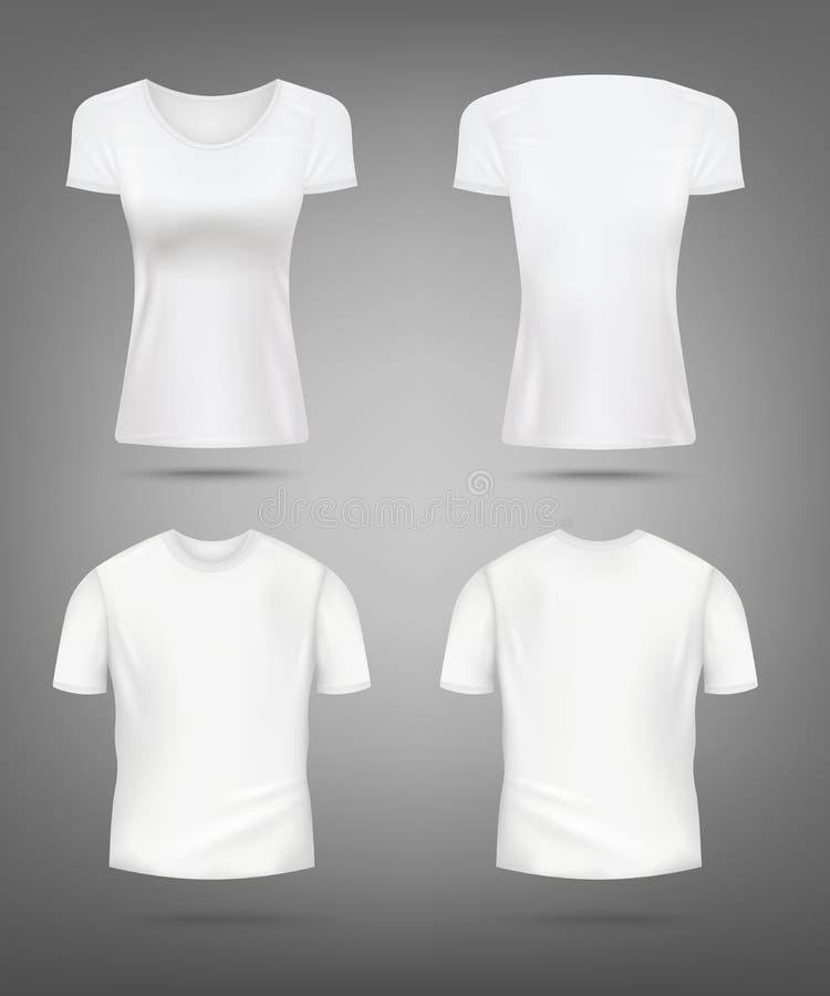 Women`s and Men`s White T-shirt Mockup Set - Realistic Clothing Mock ...