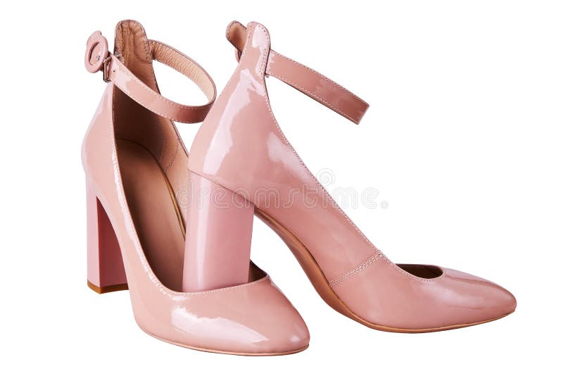 Women`s Nude High Heel shoes with ankle straps isolated royalty free stock photography Women`s Nude High Heel shoes with ankle straps isolated royalty free stock photography