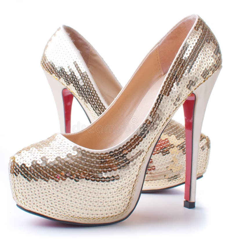 Women S Shoes with Gold Sequins Stock Image Image of beauty, store