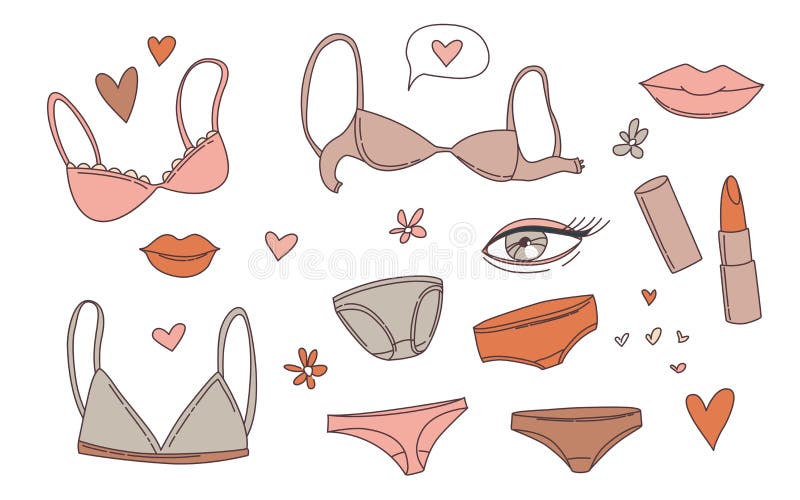 Women`s Underwear Lingerie Bras Panties, Lips, Lipstick, Flowers