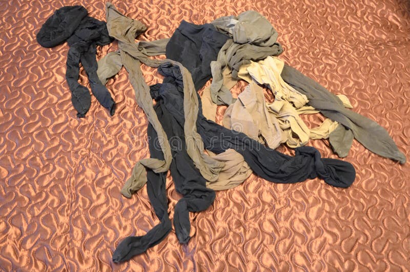 Women`s Used Nylon Pantyhose on the Bed. Fetish Stock Photo - Image of  shoe, black: 112444224