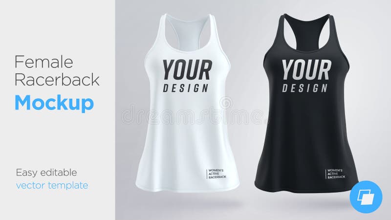 Women`s white and black sleeveless tank top. Female active racerback mockup