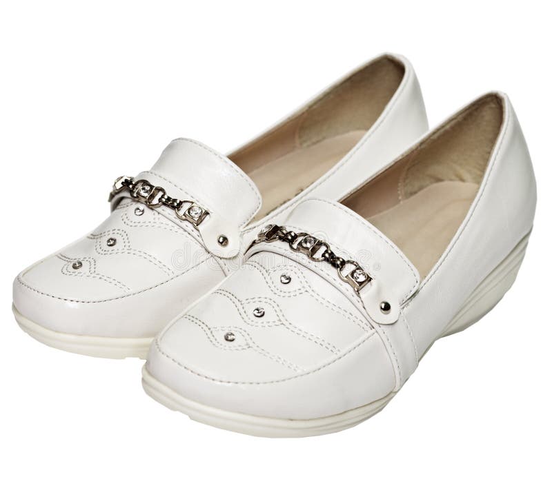 Women S White Leather Shoes Stock Image - Image of child, elegance ...
