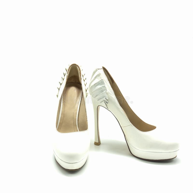 Women`s White Shoes with High Heels and Platform Stock Image - Image of ...