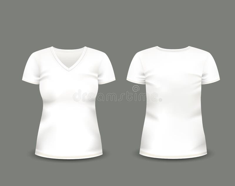 Women S White V-neck T-shirt Short Sleeve With In Front ...