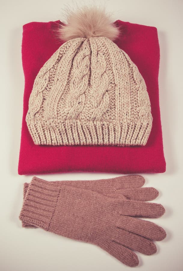 Wool Hat, Sweater and Gloves for Winter Weather on a White Background ...