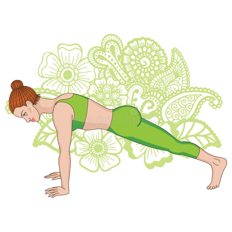 Woman doing Low plank pose Chaturanga dandasana exercise. Flat vector  illustration isolated on white background 7745834 Vector Art at Vecteezy