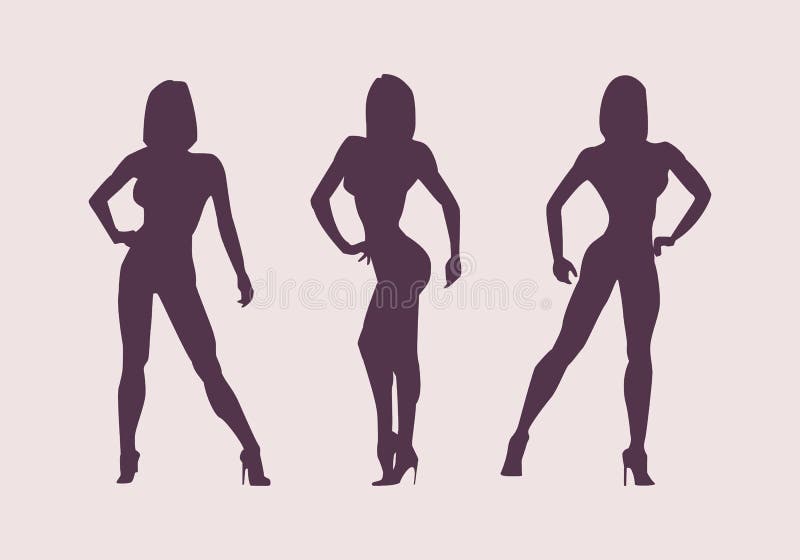 Women silhouettes athletes. Poses bodybuilders and fitnesbikini. Vector