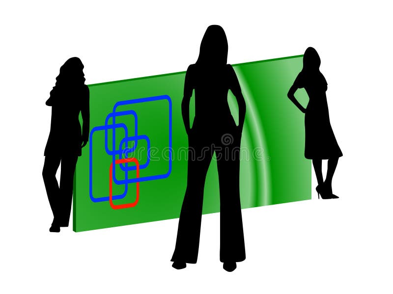 Women silhouettes and business card. Logo