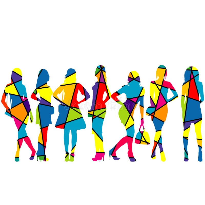 Women silhouettes patterned in colorful mosaic stock illustration Women silhouettes patterned in colorful mosaic stock illustration