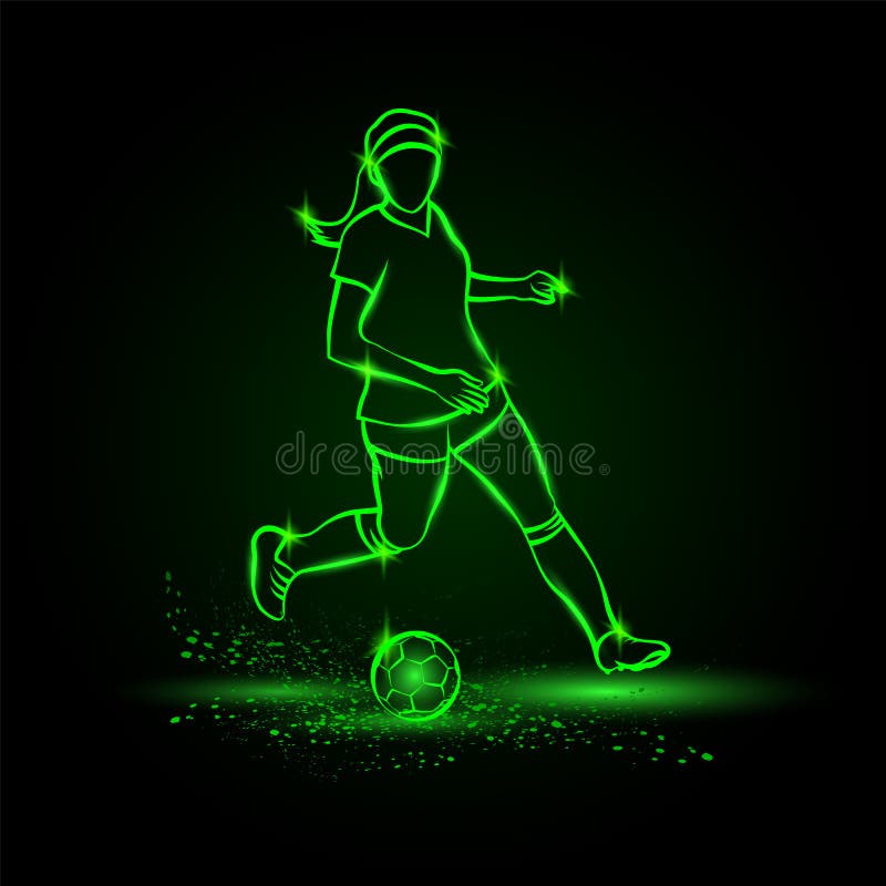 Women Soccer Player Running with Ball. Vector Football Sport Green Neon  Illustration Stock Vector - Illustration of green, goal: 215998971