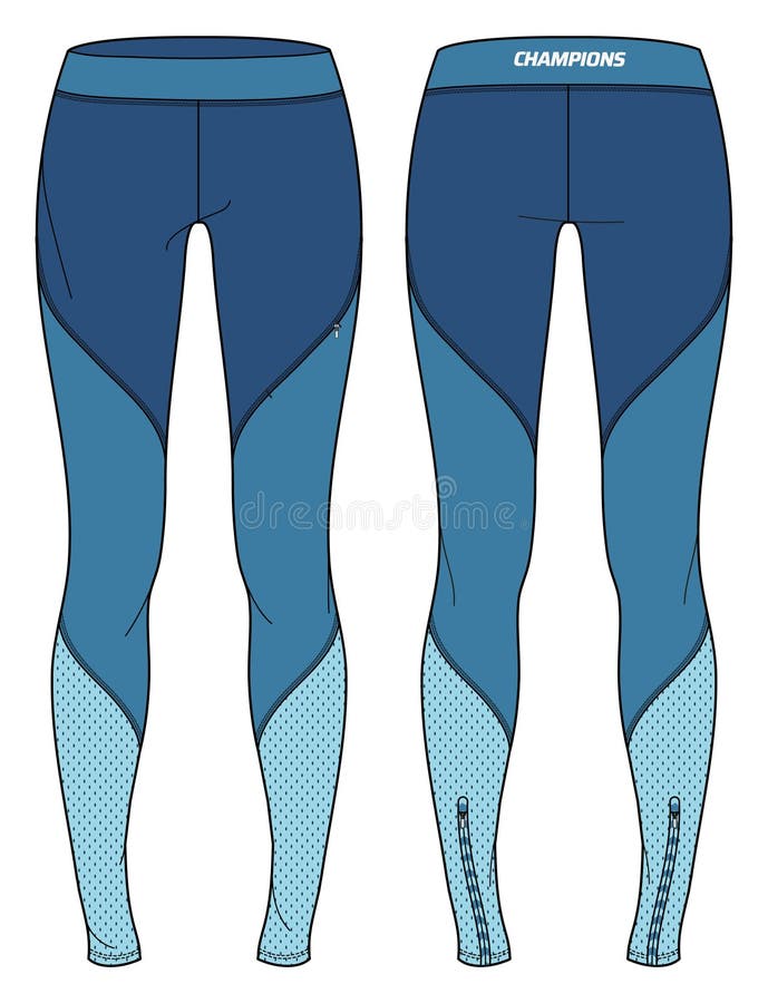 Women Sports running tights leggings Pants design flat sketch vector illustration, Compression pants concept with front and back