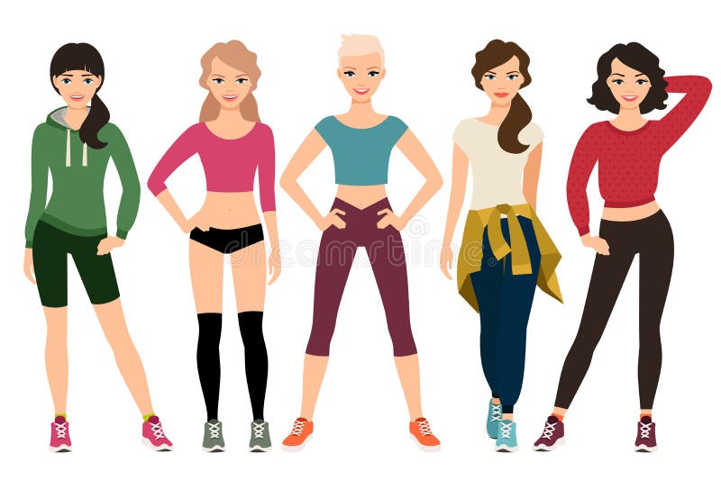 Women in sporty outfits stock vector. Illustration of clothes - 88482844