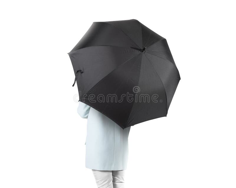 Women Stand Backwards with Black Blank Umbrella Mock Up Isolated Stock ...