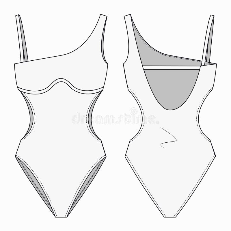 Women Swimsuit fashion technical drawing template. Swimwear fashion flat template.