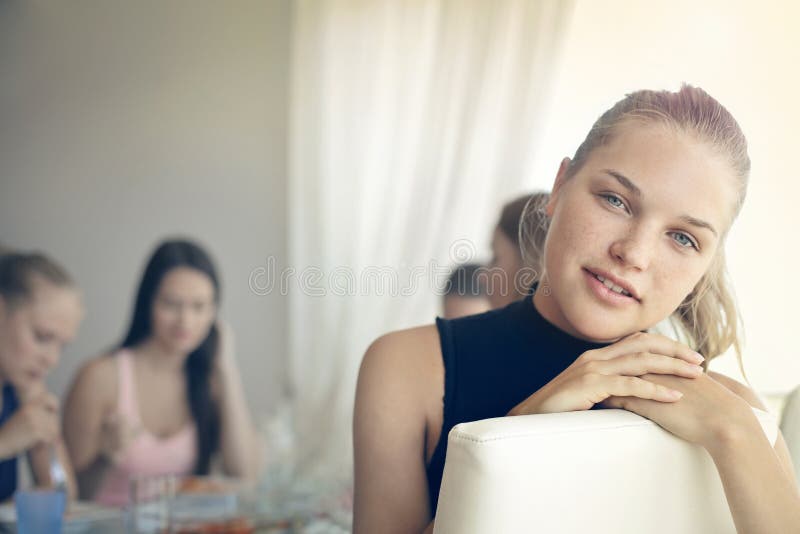 Women at the table stock image