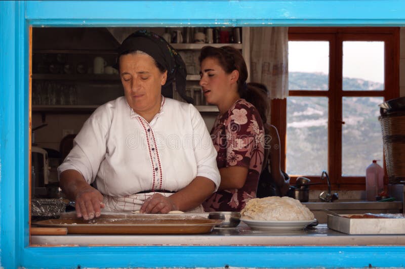 Women working in Olympos, Karpathos island, Greece.