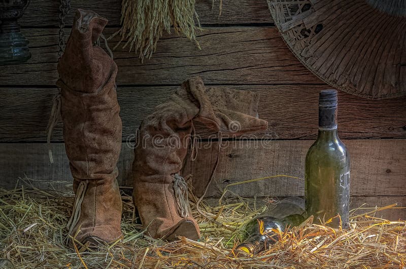 Women& x27;s Boots with Old Bottle Whiskey or old bottle wine and Eq