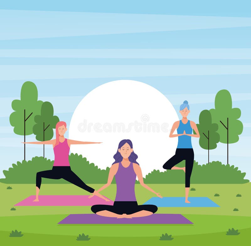 Women yoga in the park stock illustration Women yoga in the park stock illustration