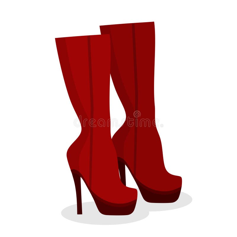 Womens fashion red shoes boots on white background, Female winter, autumn or spring footwear boot on a high heel.