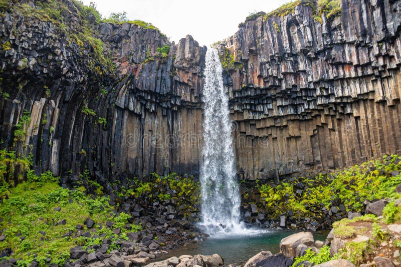 Black Basalt Columns of Famous Waterfall Svartifoss on South Iceland ...