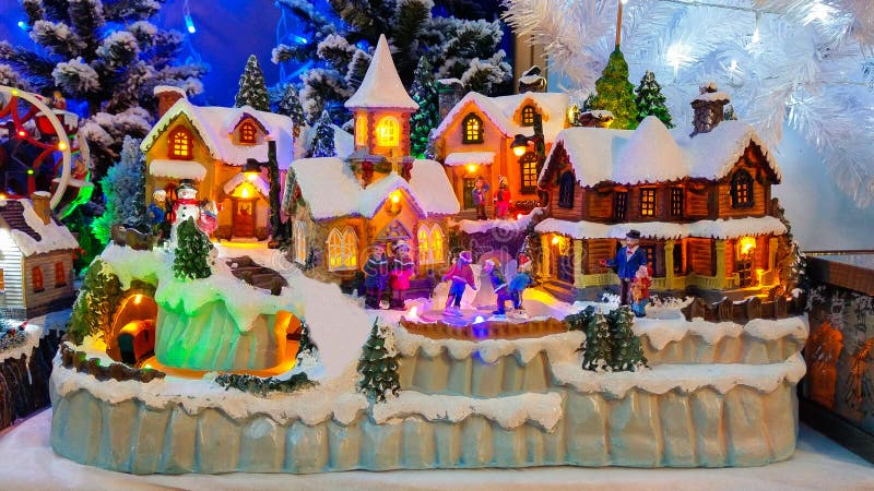 Wonderful miniature of christmas village at the interior of store in Italy