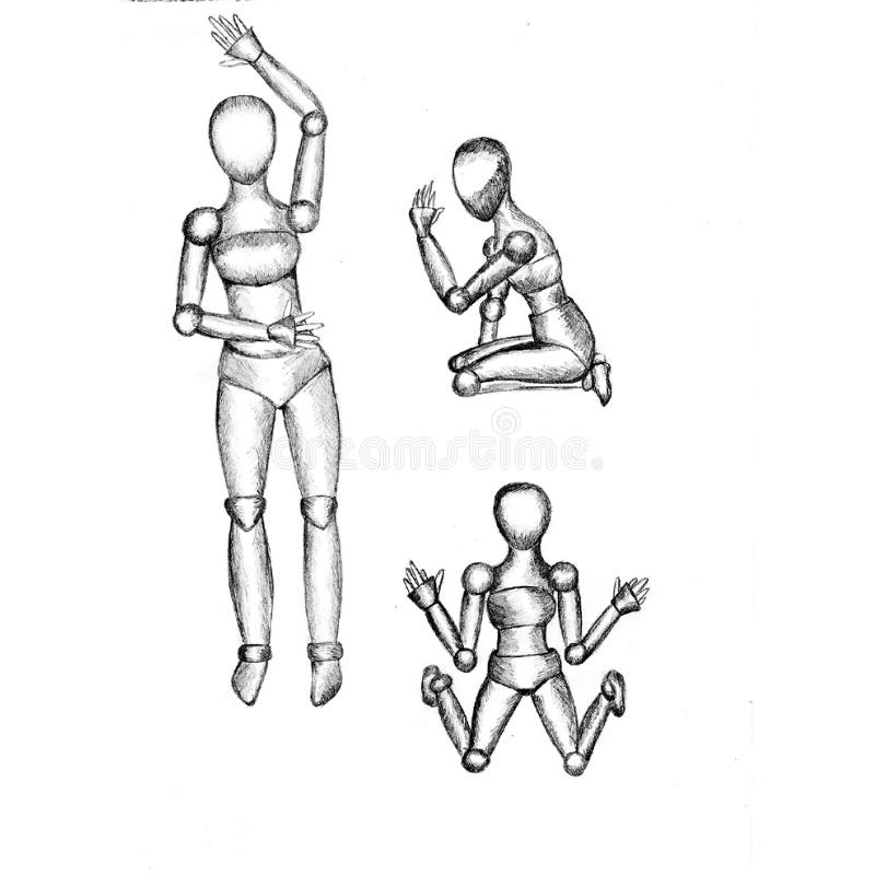 The sketch of 3 dolls stock illustration. Illustration of front 112177432