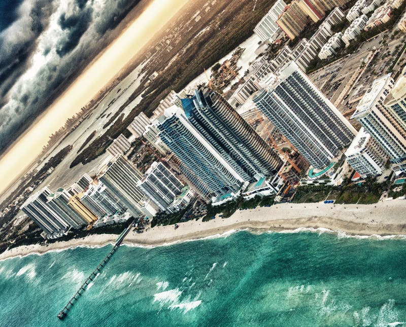 Wonderful skyline of Miami at sunset, aerial view royalty free stock photos Wonderful skyline of Miami at sunset, aerial view royalty free stock photos