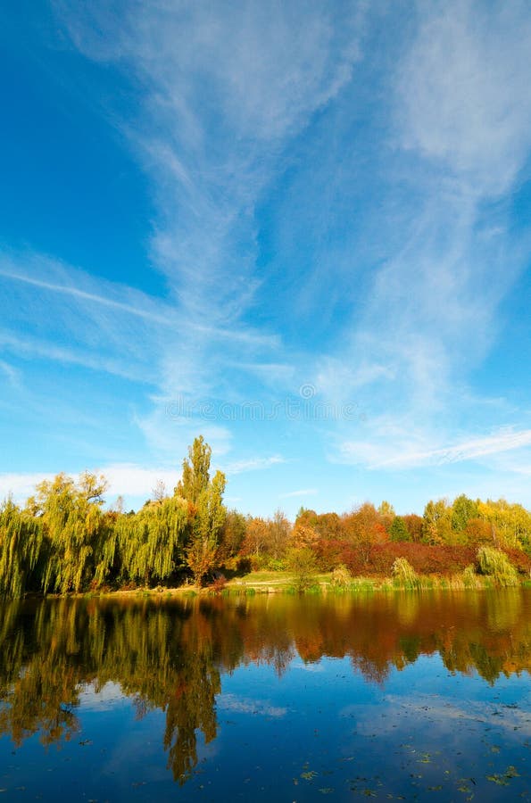 Wonderful view of autumn lake.