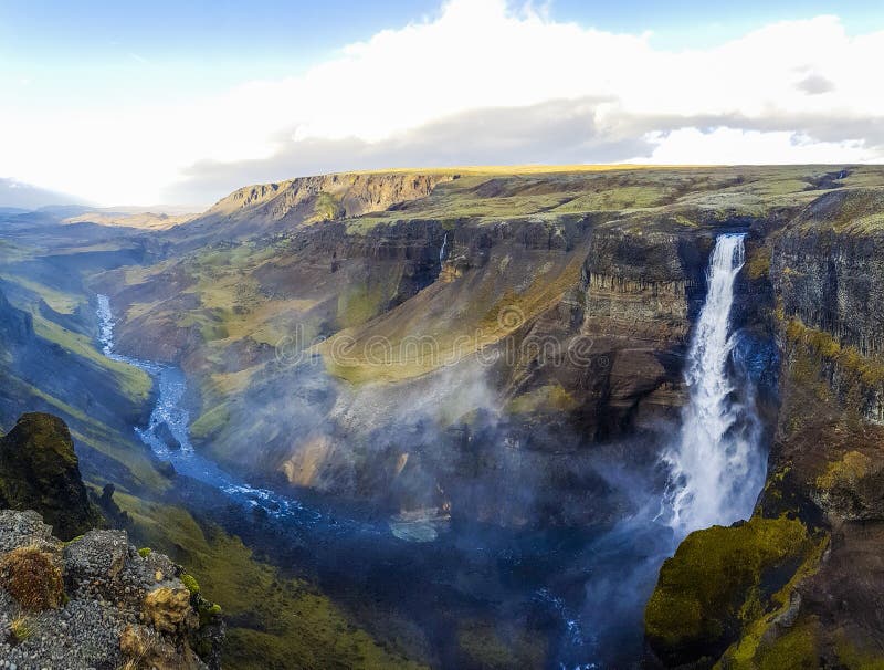 Wonderful waterfall in canyon in Iceland