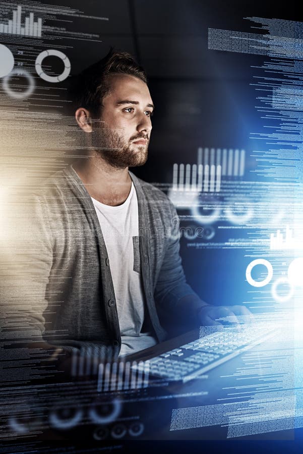 He wont miss a single bug. a young computer programmer working on source code. stock images