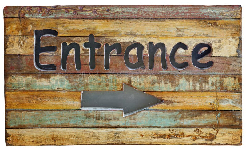 Wood banner entrance on old retro and vintage style wooden panel