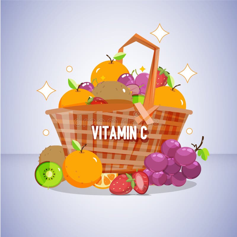 Wood basket of vitamin c fruit. healthy concept -