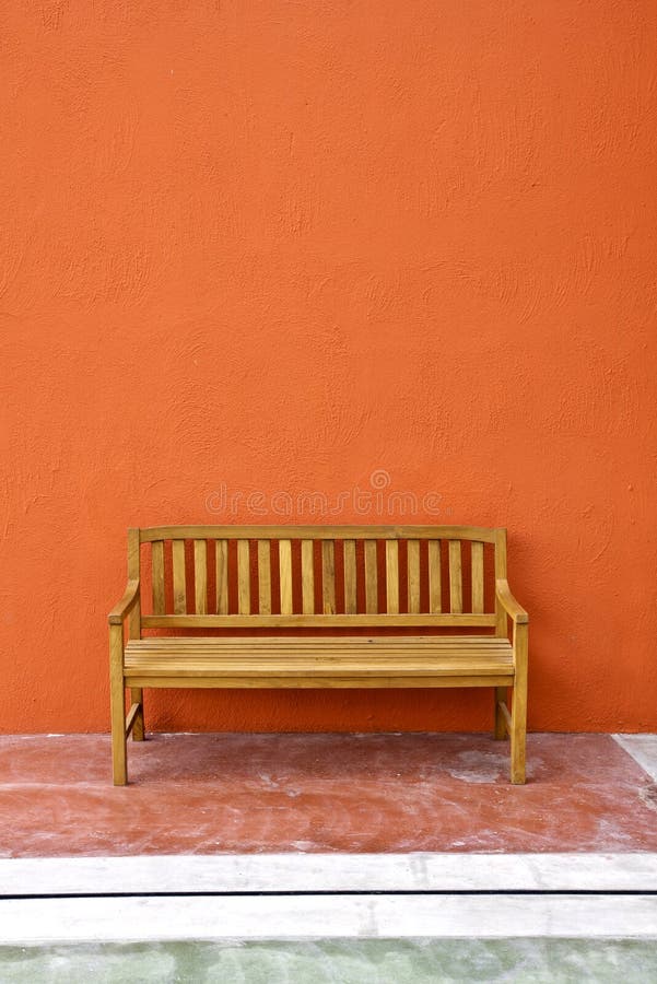 Wood Bench Against Blank Wall. Stock Photo - Image of 