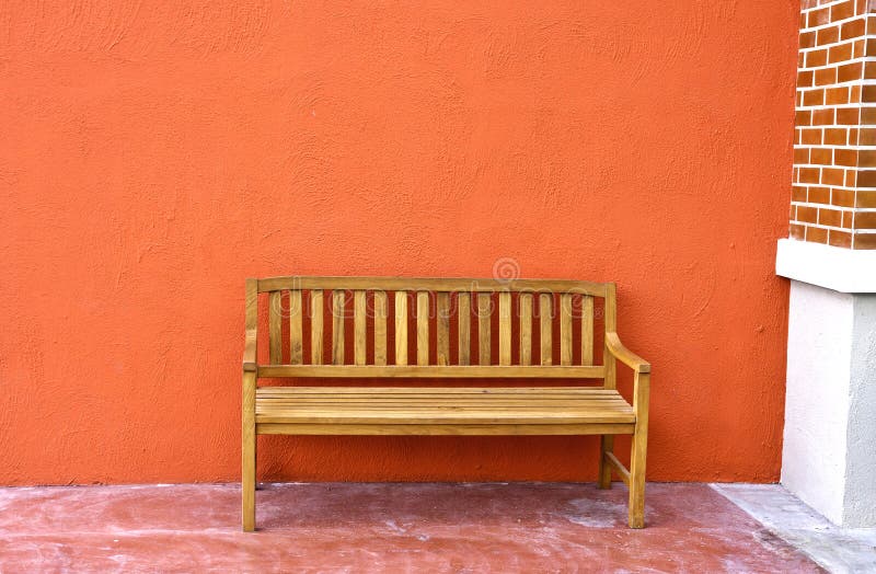 Wood Bench Against Blank Wall. Stock Photo - Image of room, background ...