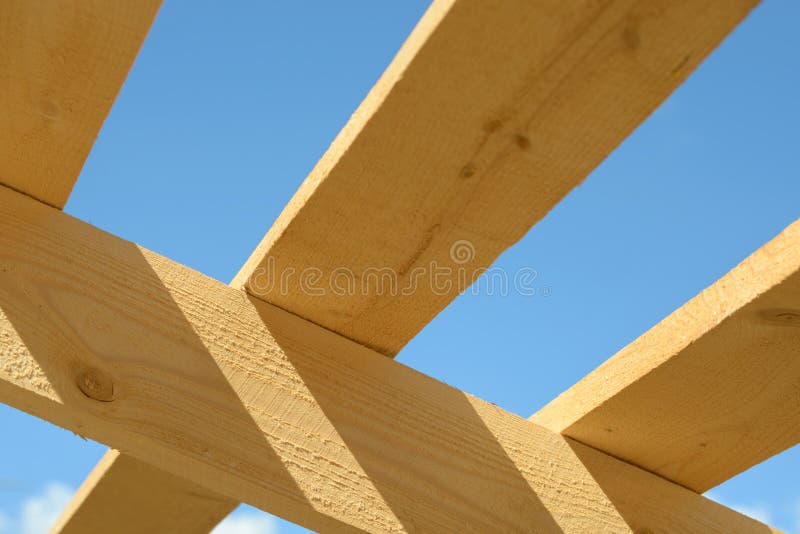 Wood Board Assembled on Construction Site. New Frame Structure of