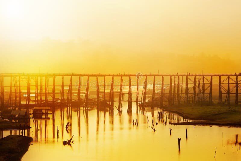 Wood bridge over river