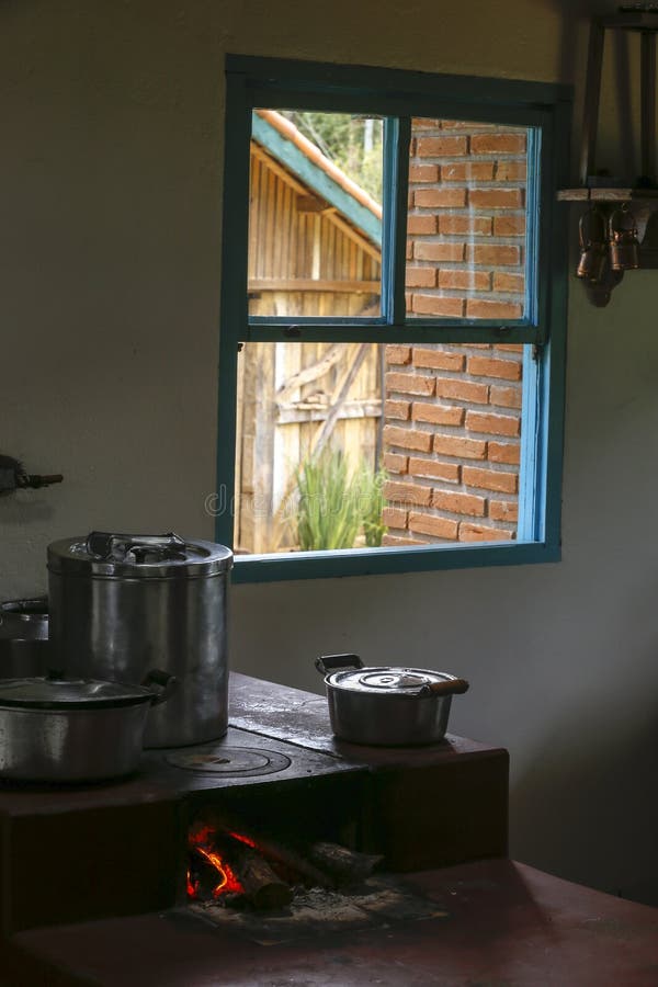 Wood Burning Stove with Pans Stock Image Image of root, tile 240785041