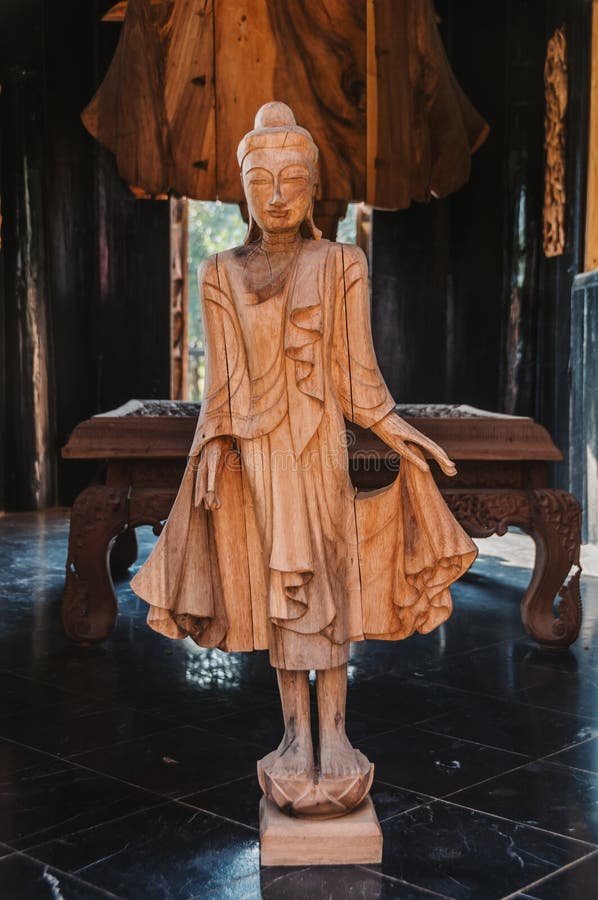 Woodcarving Buddha Statue in Thai Temple Stock Photo Image of face, woodcarving 222391972