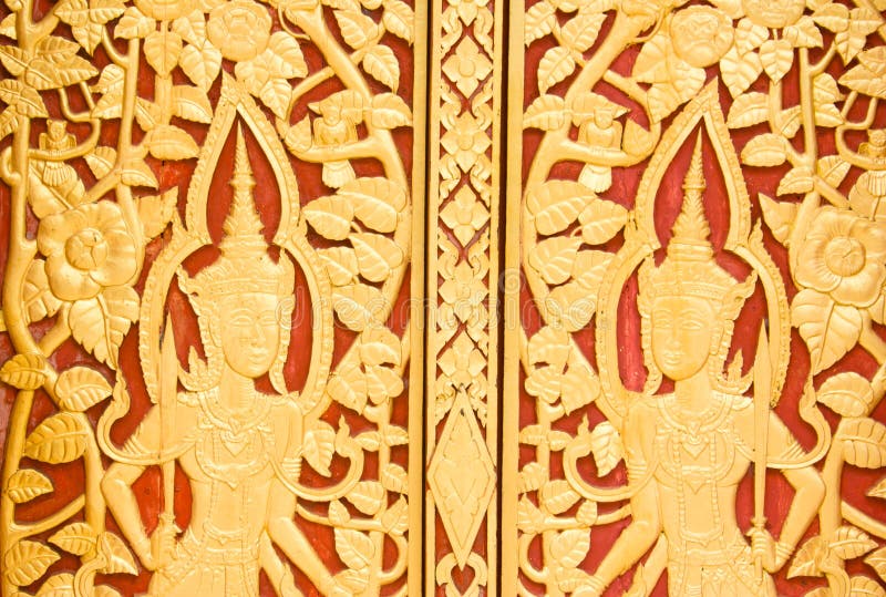 Wood Carving Thailand Embossed Pattern Stock Photos Free & Royalty