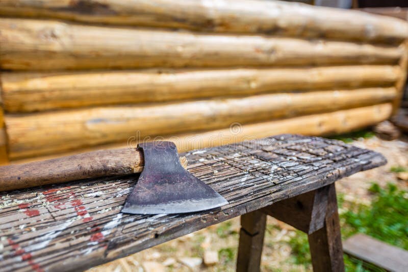 Wood Chopper or Axe are Used for Building Wood House from Lumber Pine