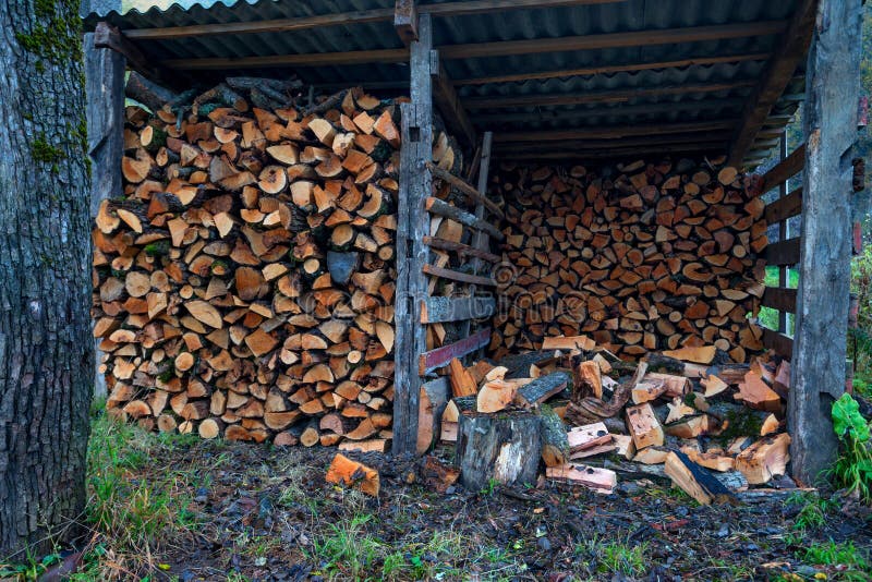 Wood depot in a village stock photo. Image of wooden 106415740