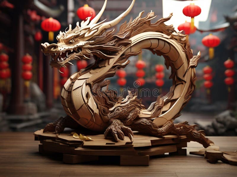 Wood Dragon for Lunar Chinese New Year 2024 Stock Illustration
