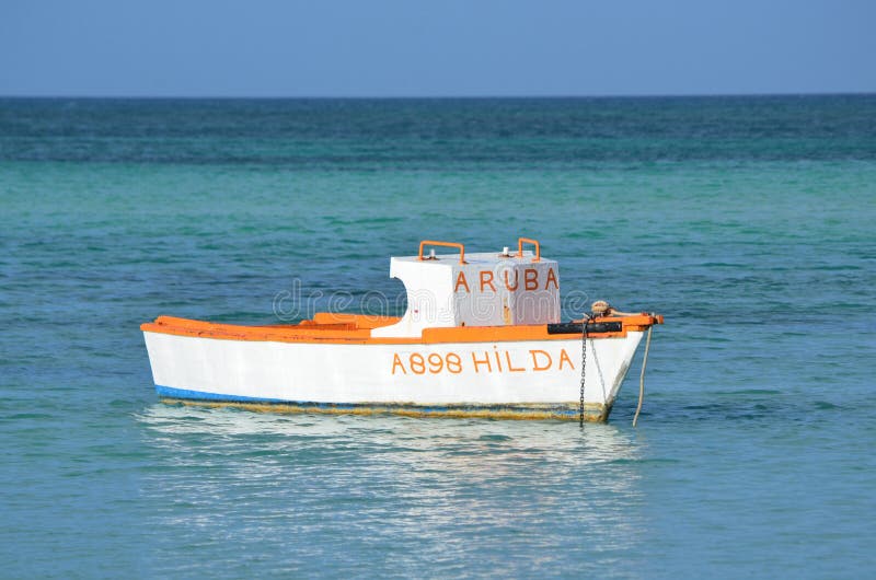 Wood Fisherman`s Boat Anchored in Aruba off Palm Beach