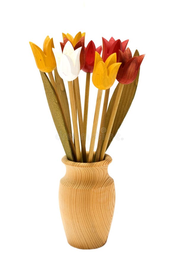 Wood Flowers in a Wooden Vase Stock Image Image of ornament, wooden 9773153