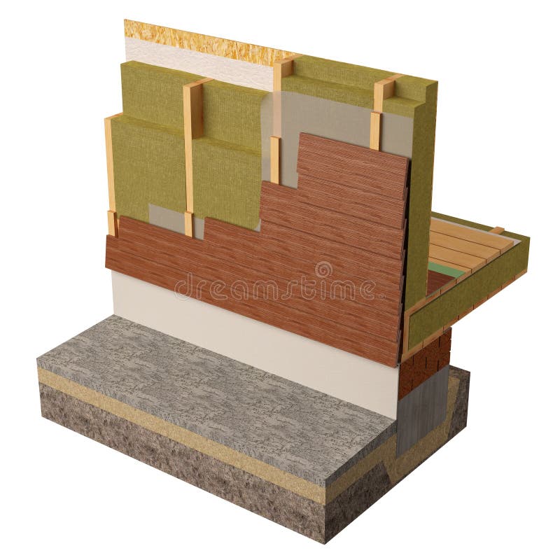 Wood framing house insulation, 3D render, Computer generated image. stock photo